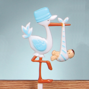 Stork With Baby Pick Sign, Cake Topper, White With Blue (Lot of 1 Bag - 12 Picks Per Bag) SALE ITEM
