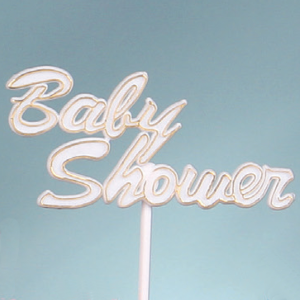 "Baby Shower" Pick, Sign, Cake Topper - Metallic Gold And White (Lot of 1 Bag - 12 Picks Per Bag) SALE ITEM