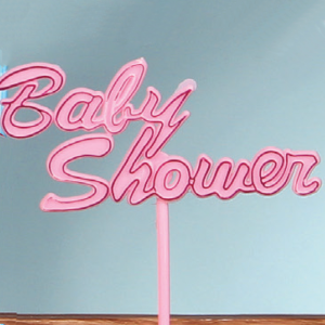 "Baby Shower" Pick, Sign, Cake Topper - Metallic Pink on Matte Pink (Lot of 1 Bag - 12 Picks Per Bag) SALE ITEM