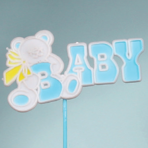 "Baby Shower" With Teddy Bear Pick, Sign, Cake Topper - Metallic Gold And Blue Letters (Lot of 1 Bag - 12 Picks Per Bag) SALE ITEM