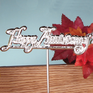 "Happy Anniversary" Decoration, Sign, Pick, Cake Topper - Solid Metallic Silver (Lot of 12) SALE ITEM
