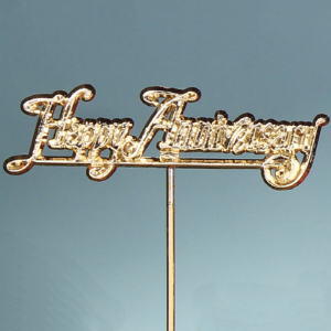 "Happy Anniversary" Decoration, Sign, Pick, Cake Topper - Solid Metallic Gold (Lot of 12) SALE ITEM