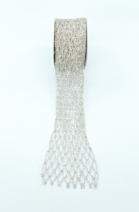 2.5 Inch Metallic Silver Expandable Mesh Wired Christmas Ribbon, 25 Feet Per Spool (Lot of 1 Spool) SALE ITEM