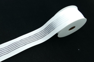 1.5 Inch White Satin Wired Ribbon with 5 Organza Stripes, 10 Yards (Lot of 1 Spool) SALE ITEM