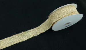 1.5 Inch Natural Burlap Ribbon With Gold Glitter and Frayed Edges - Not Wired, 10 Yards (Lot of 1 Spool) SALE ITEM