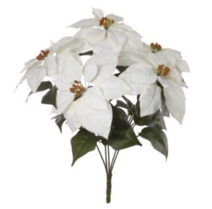 WEATHERPROOF White Velvet Poinsettia Bush x5, 2 - 11.5 Inch And 3 - 9 Inch Heads (Lot of 1 Bush) SALE ITEM