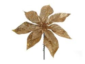 8.5 Inch Gold Glittered Poinsettia Pick (lot of 12) SALE ITEM