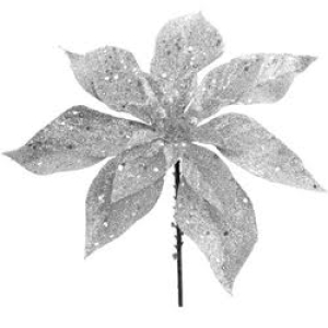 8.5 Inch Silver Glittered Poinsettia Pick (lot of 12) SALE ITEM