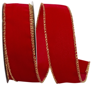 1.5 Inch Red Velvet Wired Ribbon With Gold Edges, 10 Yard Spool (1 Spool) SALE ITEM