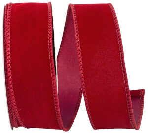 1.5 Inch Scarlet Velvet Wired Ribbon With Scarlet Edges, 10 Yard Spool (1 Spool) SALE ITEM