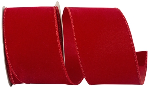 2.5 Inch Medium Red Velvet OUTDOOR Wired Ribbon With Red Edges, 10 Yard Spool (1 Spool) SALE ITEM