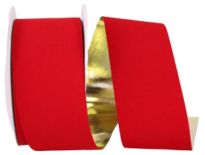 2.5 Inch Outdoor Medium Red Velvet Ribbon, Gold Metallic Back, 25 Yard Spool (1 Spool) SALE ITEM