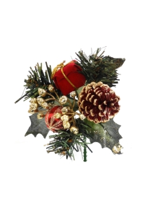 Red Wreath Pick With Ball, Velvet Gift Box, Pine Cone, Pine Sprigs and Holly Leaves (Lot of 12 Sprays) SALE ITEM