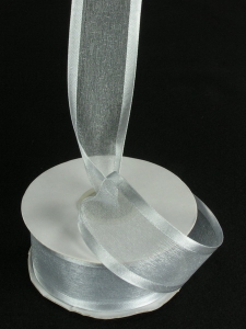 Organza Ribbon With Satin Edge , Silver, 1-1/2 Inch x 25 Yards (1 Spool) SALE ITEM