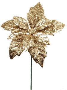 5 Inch Gold Glittered Poinsettia Pick (lot of 12) SALE ITEM