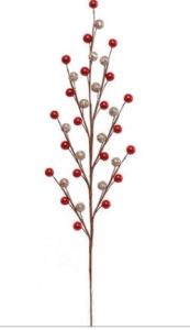 Red with Gold Metallic Textured Berry Spray with 35 Berries, 18.5 Inches (Lot of 12 Berry Sprays) SALE ITEM