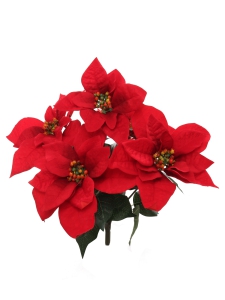 Red Micro-Peach Fabric Poinsettia Bush x5, 13.5 Inches Tall (Lot of 1) SALE ITEM