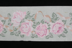 Printed Paper Ribbon, 6 yards, mint/pink (lot of 1) SALE ITEM