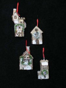 House Christmas Ornament, set of 4 (Lot of 1 Box, 3 Set Per Box) SALE ITEM