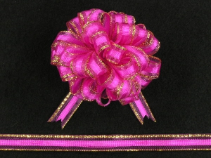 Pull Bow Ribbon , Fuchsia-Gold, 3/8 Inch x 50 Yards (1 Spool) SALE ITEM