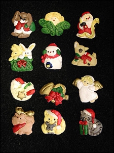 Flatback 3-D Christmas Figurines, 3/4 inch, set of 12 (lot of 24 sets) SALE ITEM