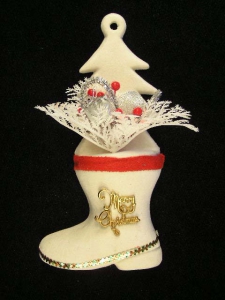 White Flocked Santa Boot, 9.25 inch (lot of 24)